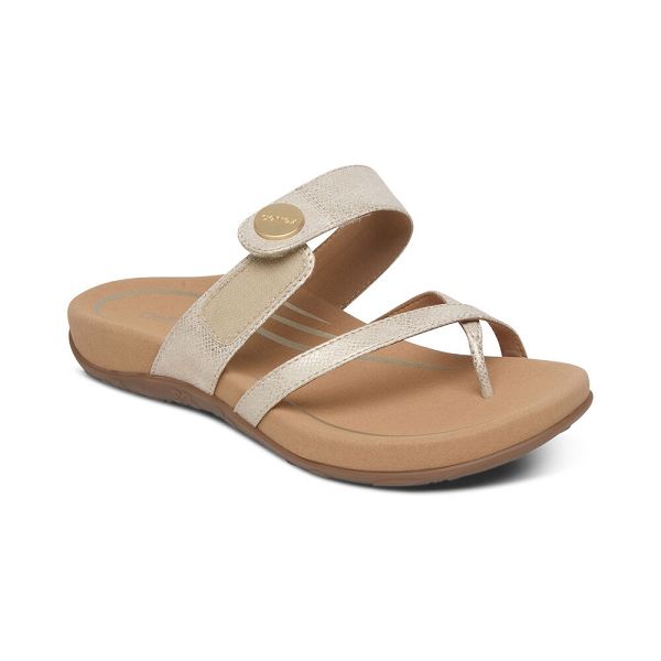 Aetrex Women's Izzy Adjustable Sandals - Gold | USA R7QZ075